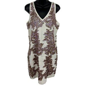 J. Crew Women Shift Dress Size 6 Sequin Ivory Linen Sleeveless V-Neck Zip NWT Ne